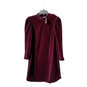 GAP Velvet Mini Dress Womens Size XS Maroon Mock Neck Puff Sleeve Soft Shift NWT
